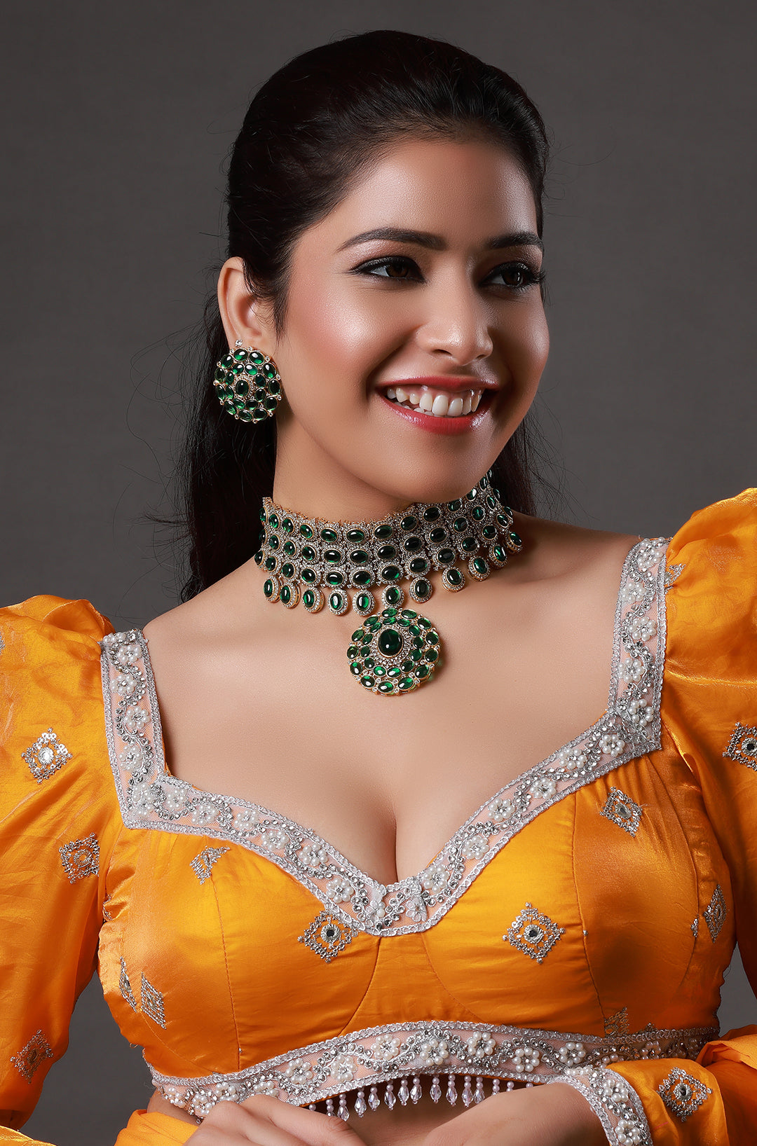 Deepika Padukone Brass & Emerald with Zircon Choker