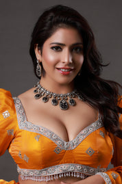 Oxidized Meenakari Silver Plated Pearl Studded Necklace