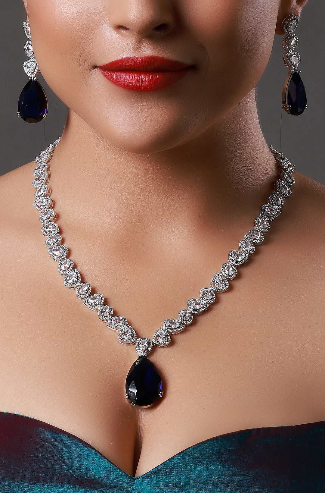 Blue Sapphire With American Diamond Necklace