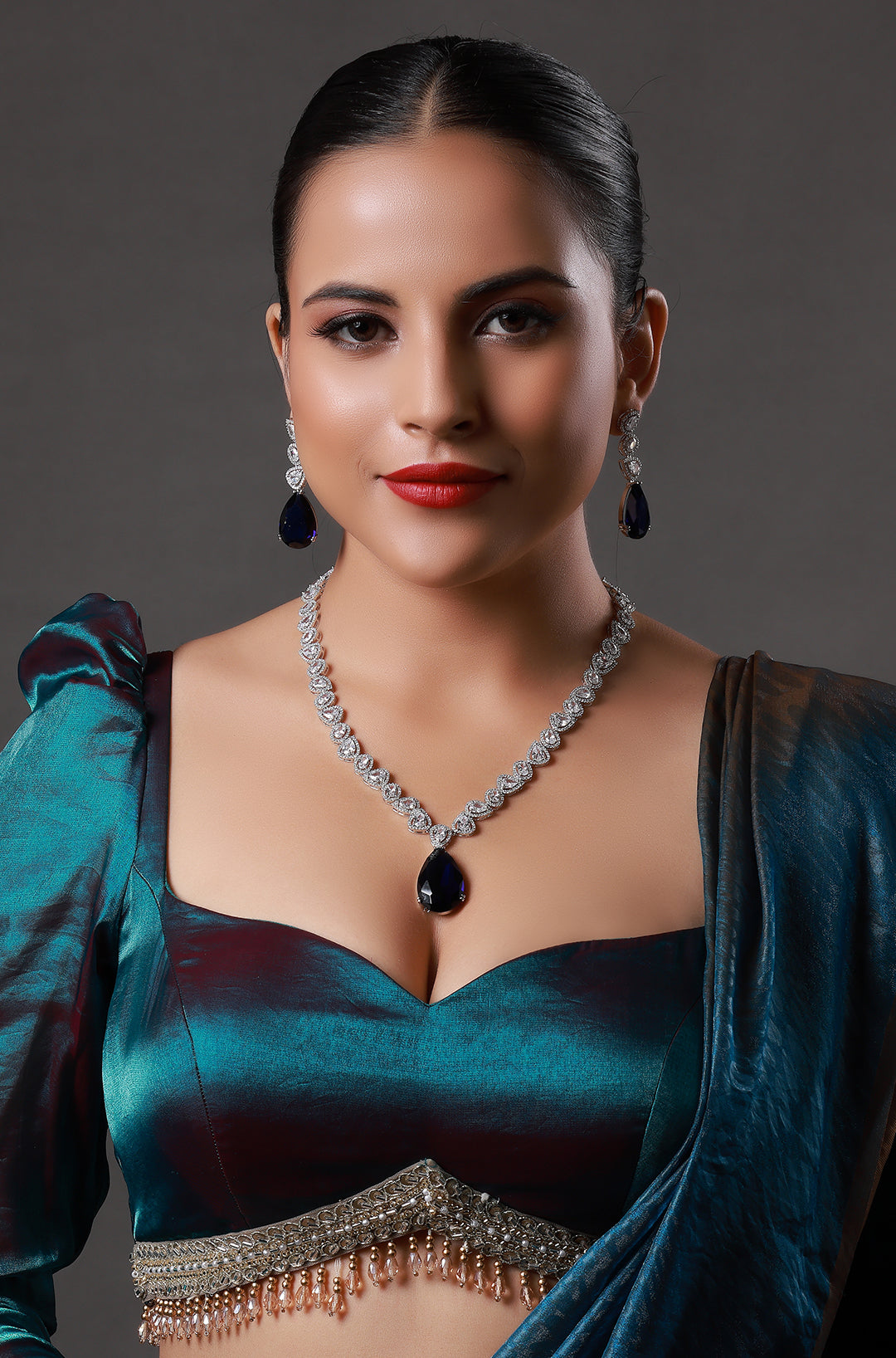 Blue Sapphire With American Diamond Necklace