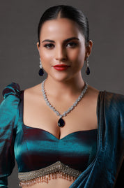 Blue Sapphire With American Diamond Necklace