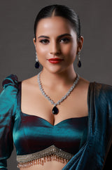 Blue Sapphire With American Diamond Necklace