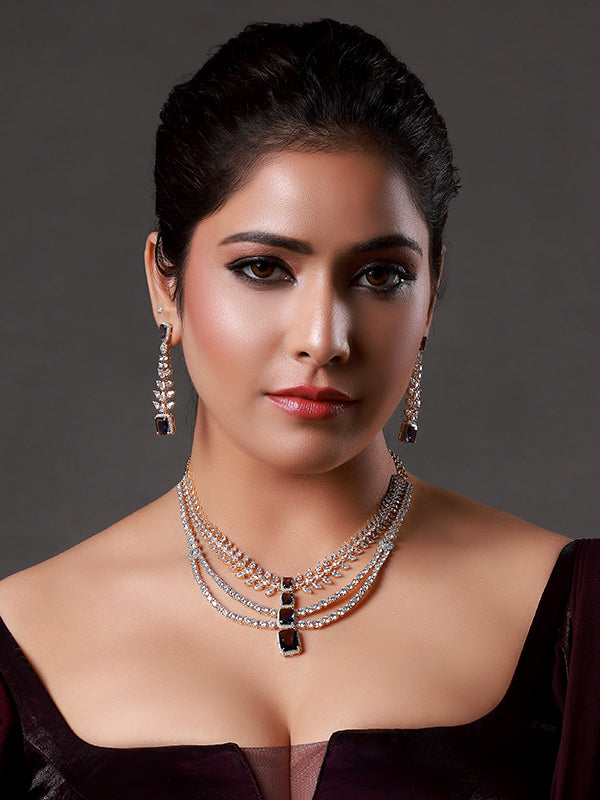 Purple Coloured Triple Layered Designer Necklace