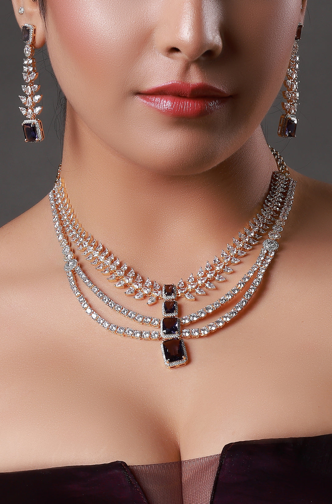 Purple Coloured Triple Layered Designer Necklace