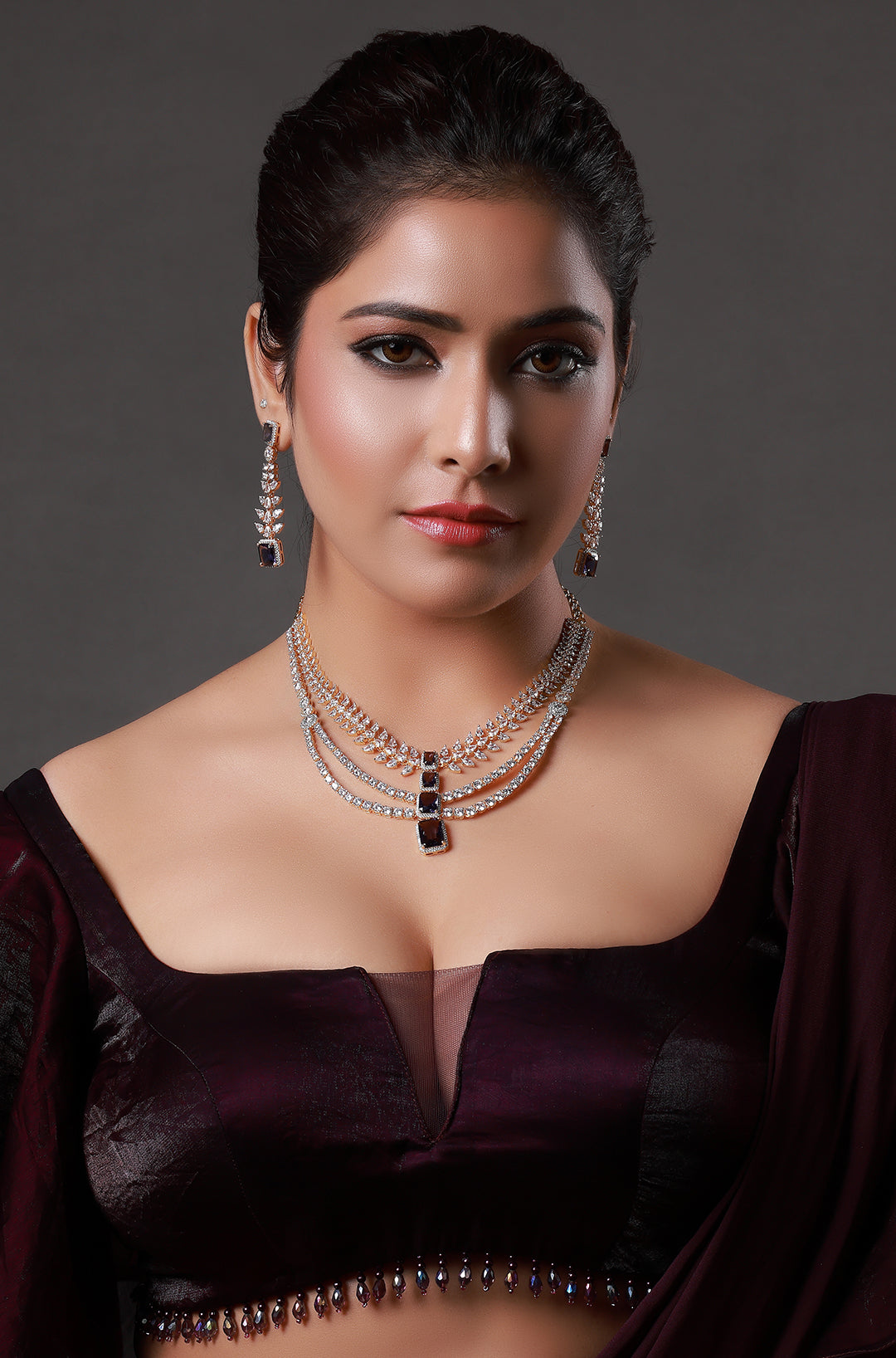 Purple Coloured Triple Layered Designer Necklace