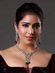 White Finish Zircon & Purple Stone Necklace