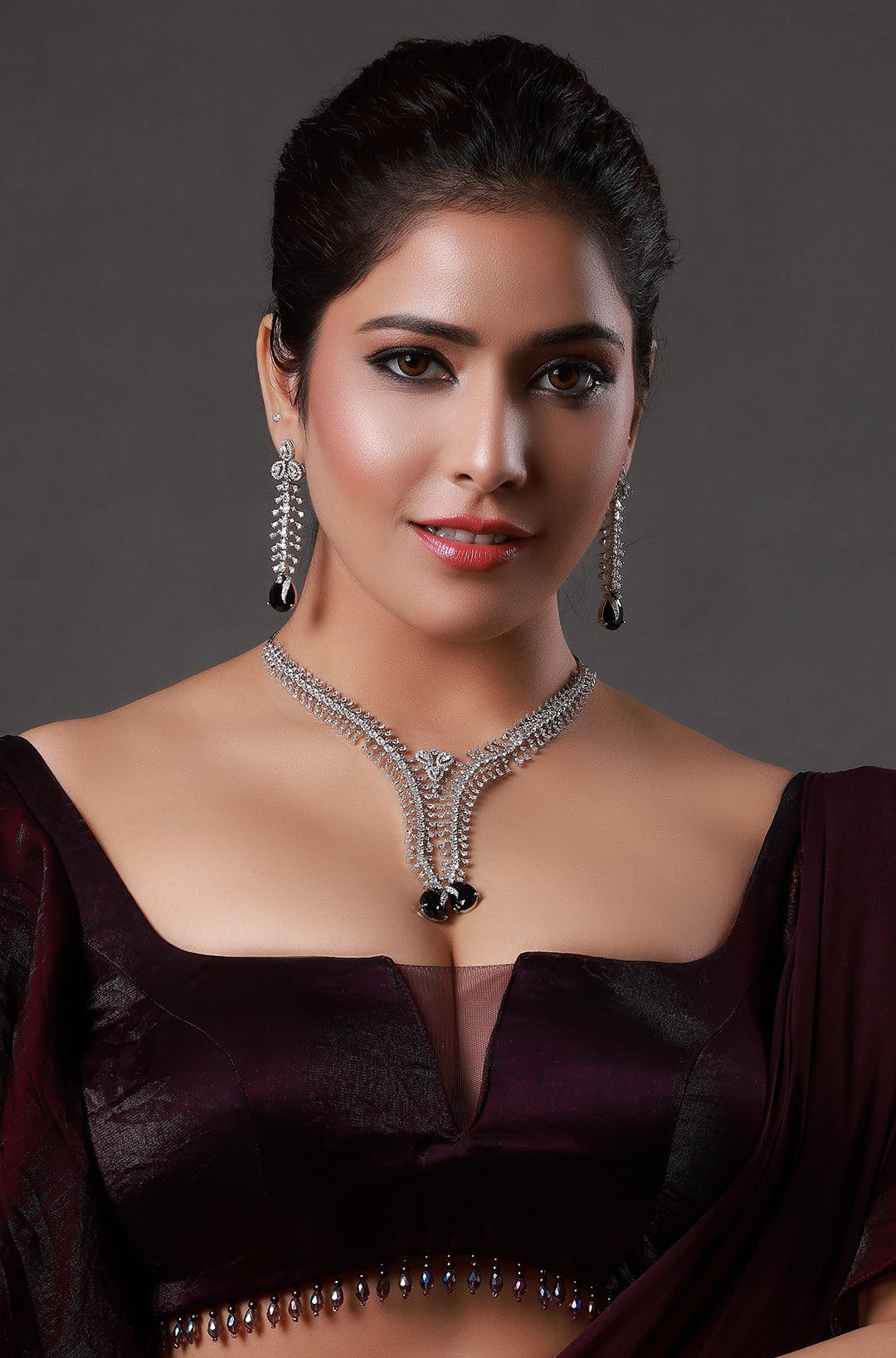 White Finish Zircon & Purple Stone Necklace