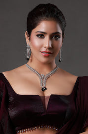 White Finish Zircon & Purple Stone Necklace