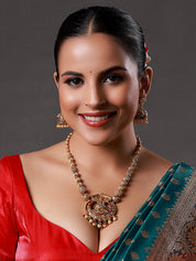 Gheru and Gold Polished Shiv Linga Idol Beautiful Necklace with Gold Beads