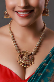 Gheru and Gold Polished Shiv Linga Idol Beautiful Necklace with Gold Beads
