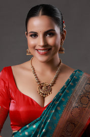 Gheru and Gold Polished Shiv Linga Idol Beautiful Necklace with Gold Beads
