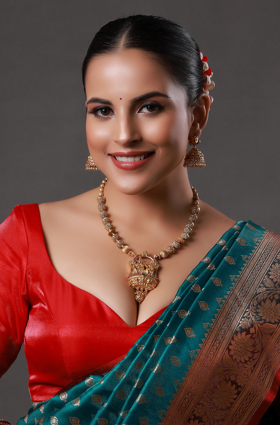 Ganesha Mala Matte Gold Traditional Polki Pearl Necklace