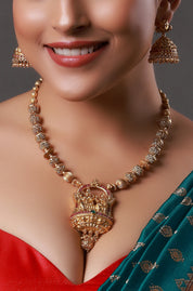 Ganesha Mala Matte Gold Traditional Polki Pearl Necklace