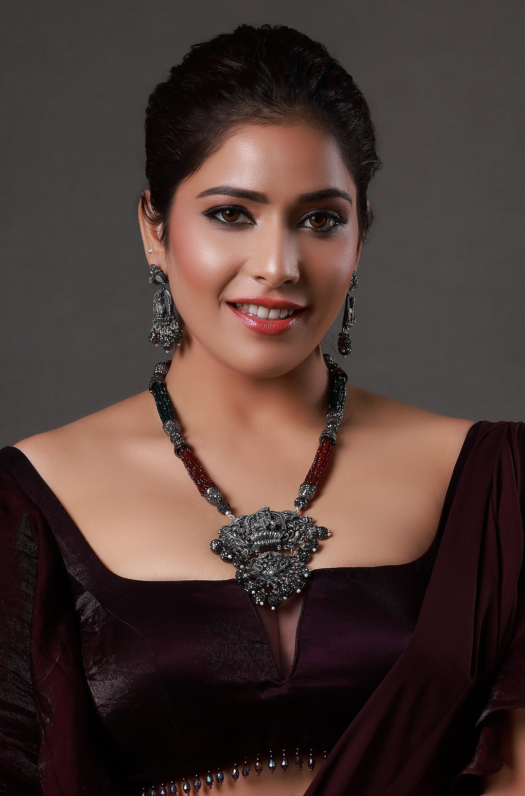 Oxidized Laxmi Pendant Necklace