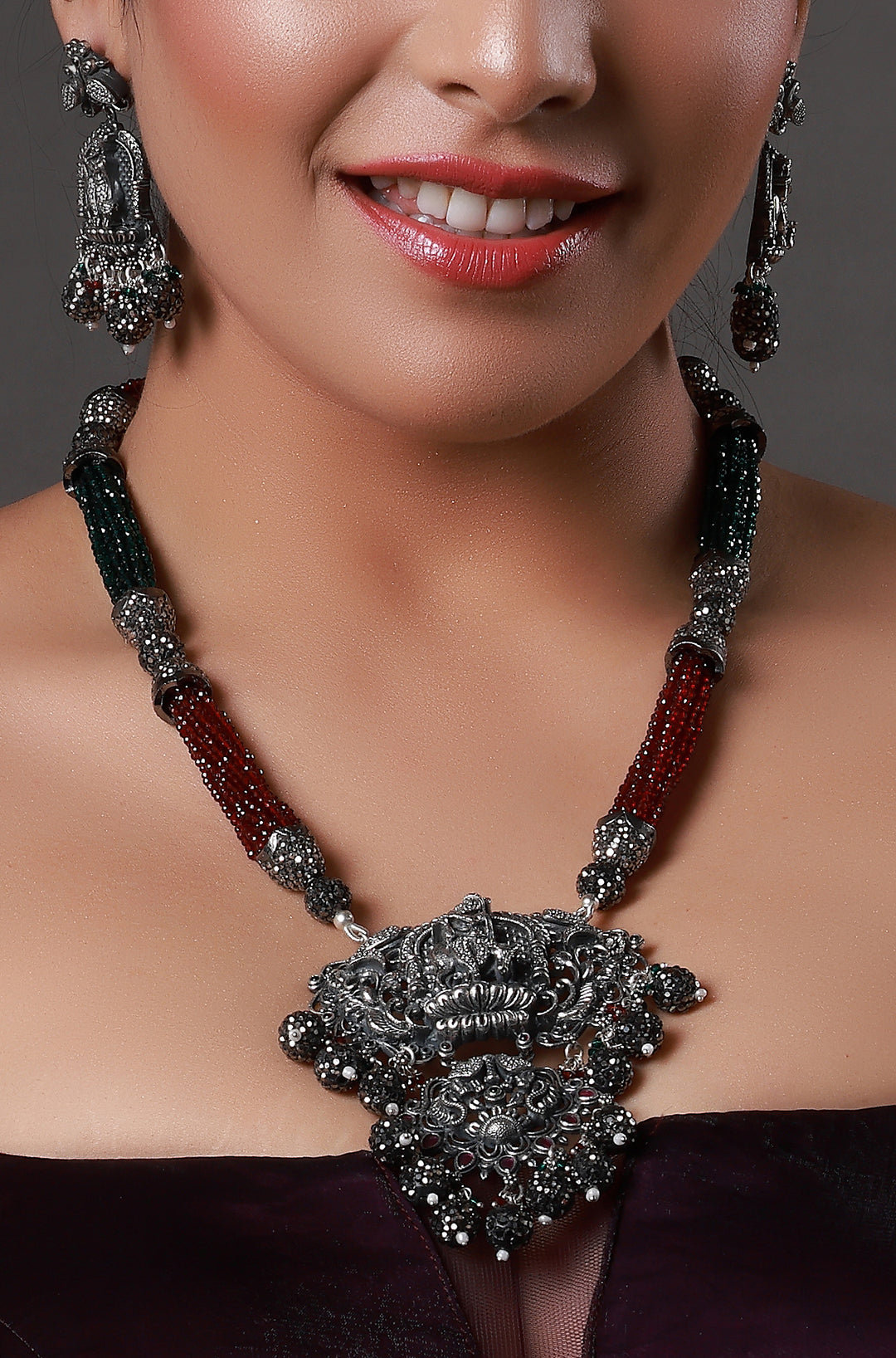 Oxidized Laxmi Pendant Necklace
