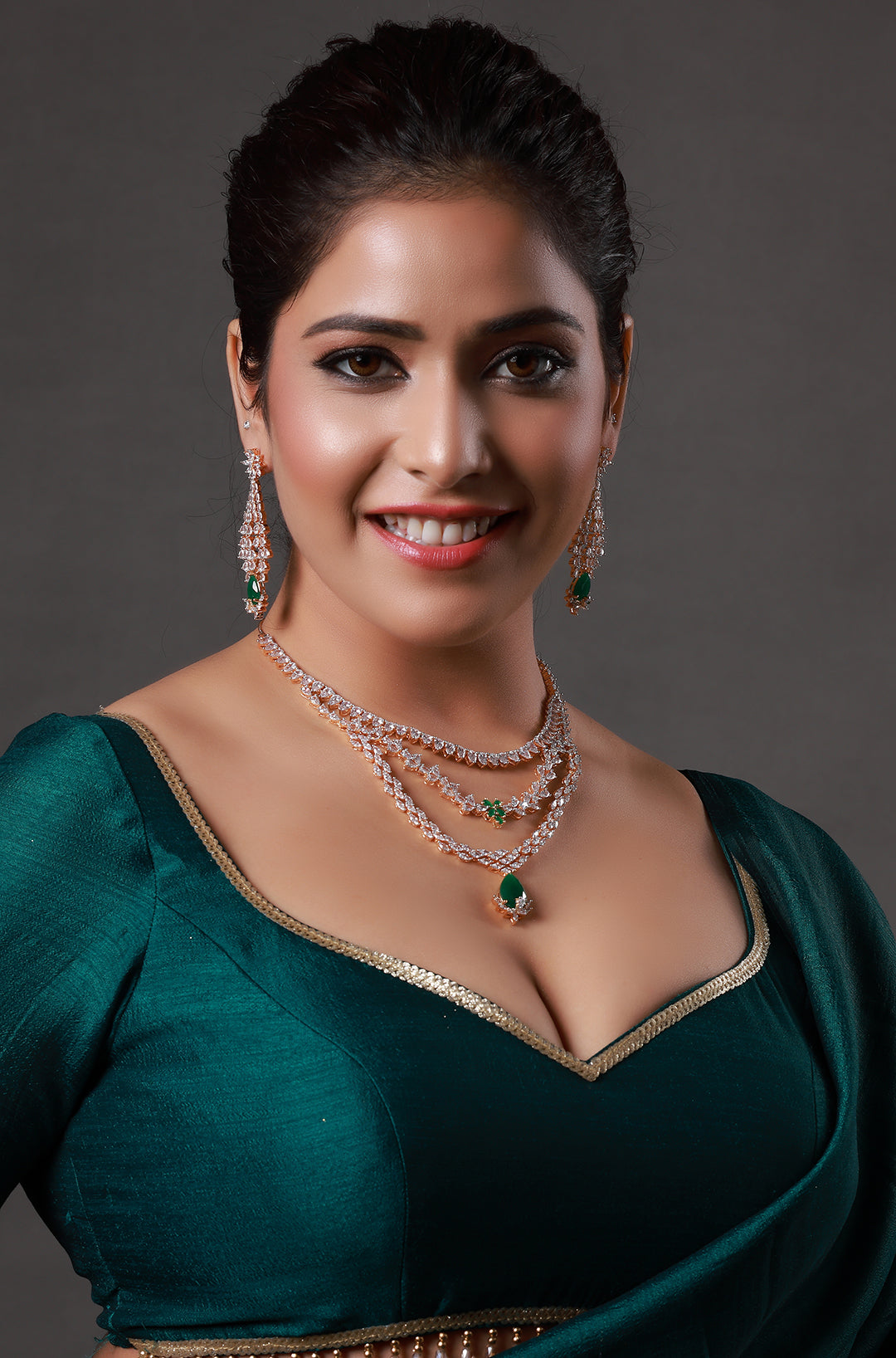 Silver-Plated American Diamond-Studded Necklace