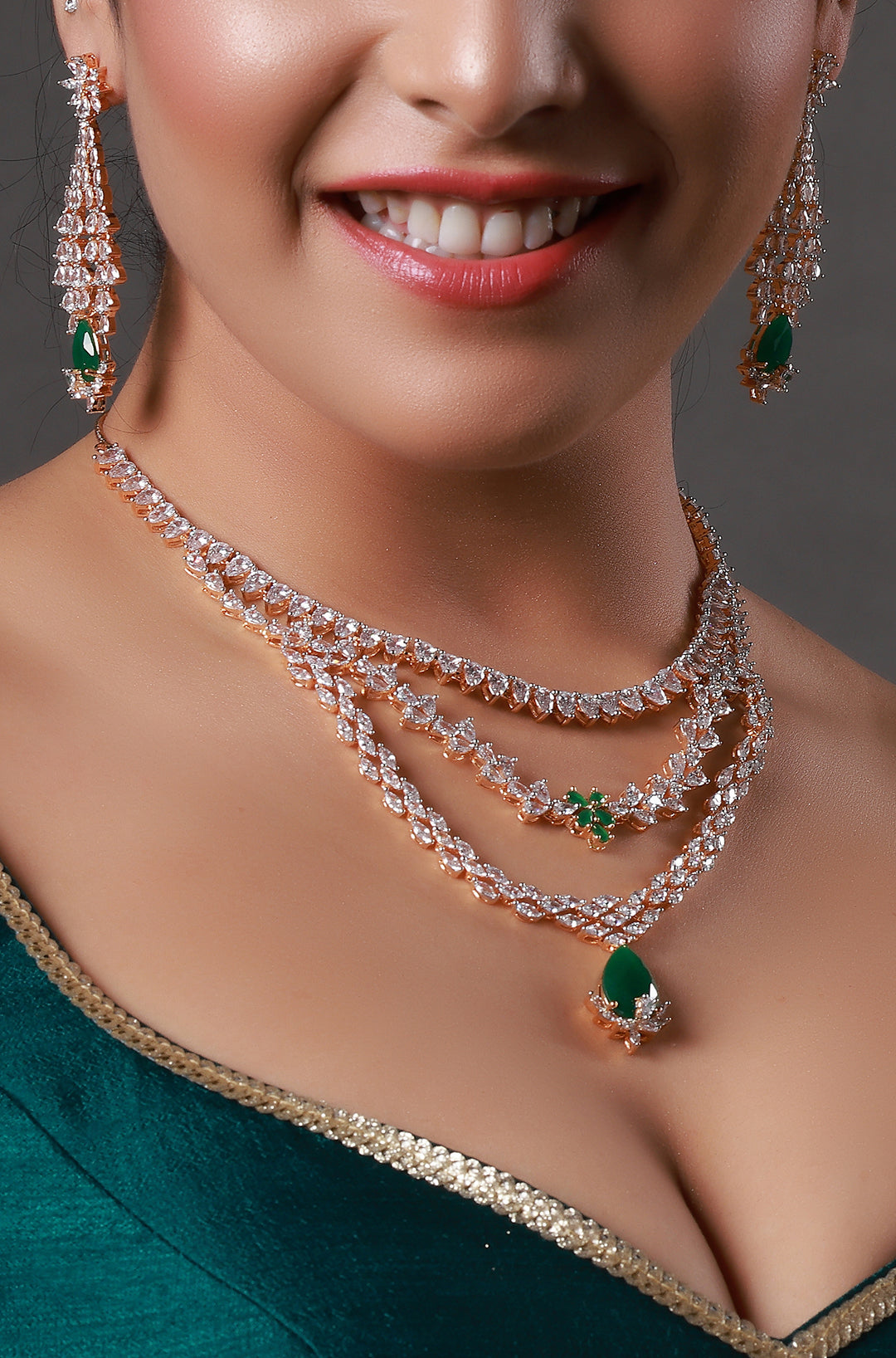 Silver-Plated American Diamond-Studded Necklace