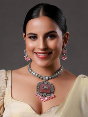 Victorian Pastel Pink Stone with Elephant Embellished Kundan Necklace