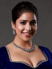 Gold-Plated Blue American Diamond Stone-Studded Necklace