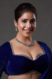 Gold-Plated Blue American Diamond Stone-Studded Necklace