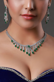 Bottle Green Stone Embellished American Diamond Necklace