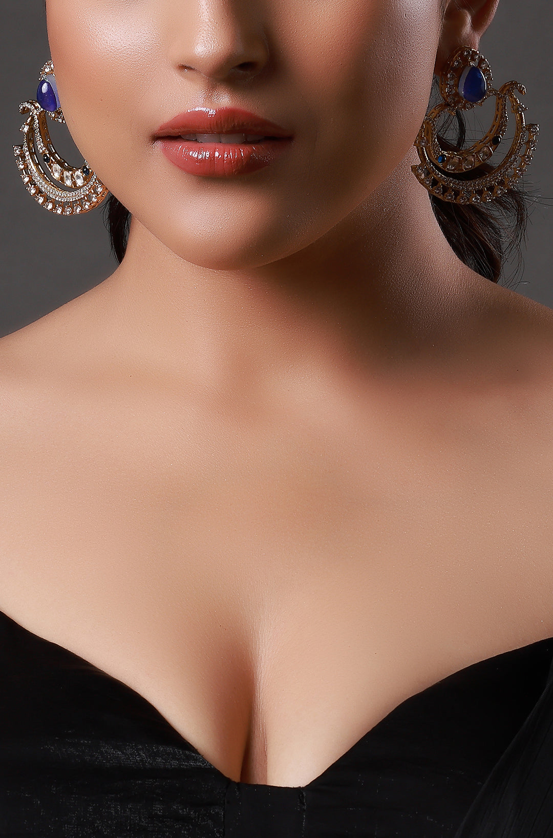 Gold-Plated Kundan & Stone Studded Chandbali Earrings