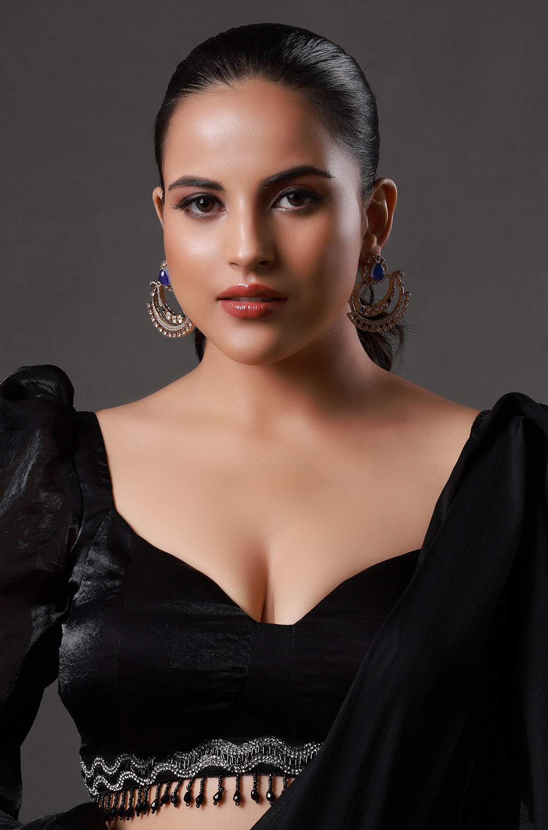 Gold-Plated Kundan & Stone Studded Chandbali Earrings