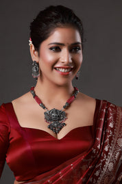 Red Multilayer Oxidized Lord Krishna Necklace