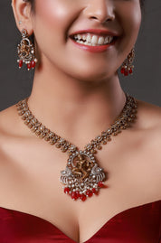 Graceful Gold Plated Red Bead Lord Krishna Long Temple Necklace