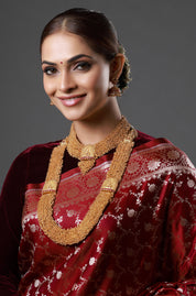 Gold Polish & Beaded Goddess Lakshmi Beautiful Long Temple Necklace