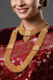 Gold Polish & Beaded Goddess Lakshmi Beautiful Long Temple Necklace