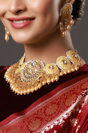 Yellow Pearl & Kundan Embellished Meenakari Necklace