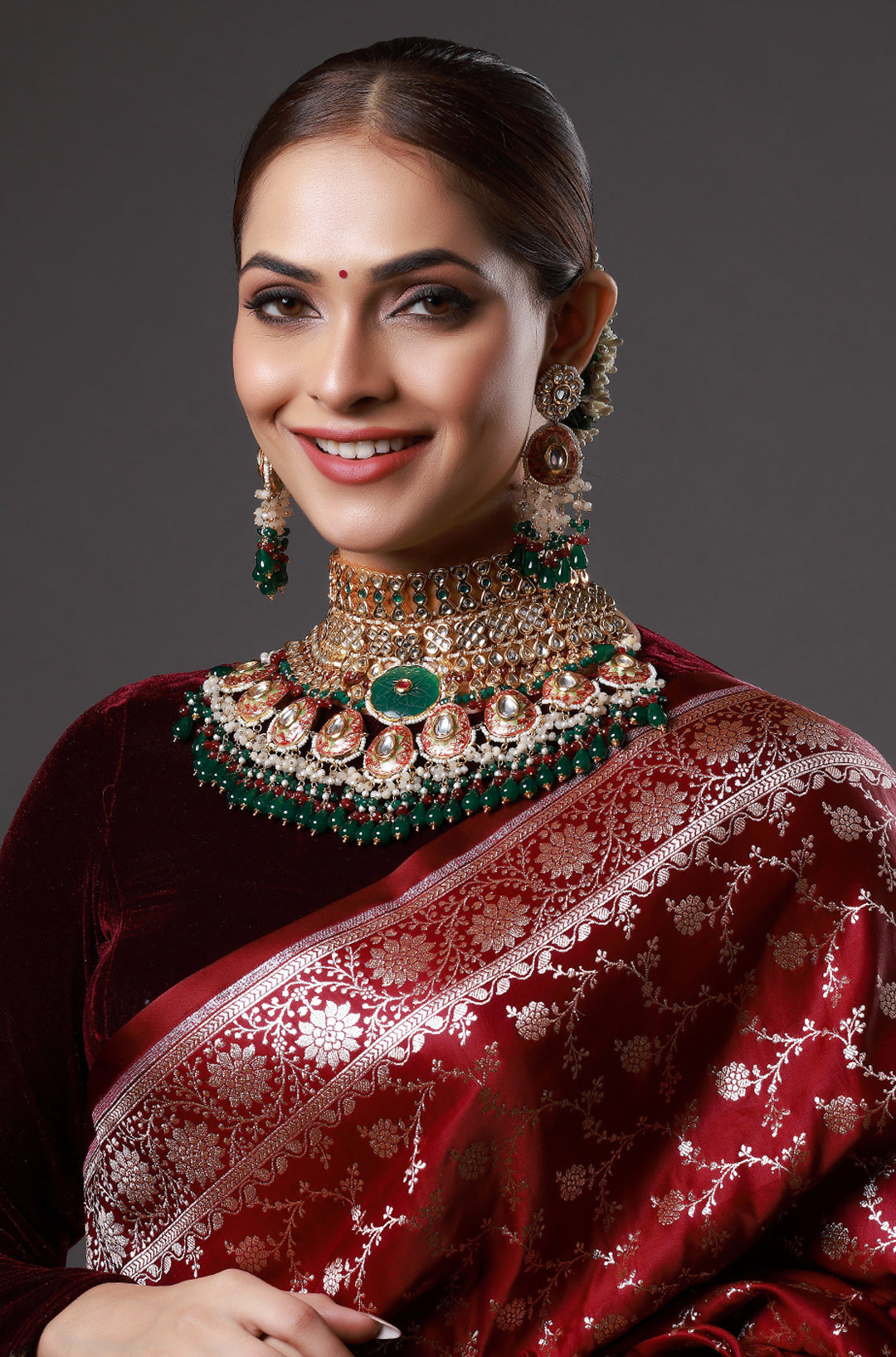 Regal Grandeur Kundan Meenakari Full Neck Heavy Necklace