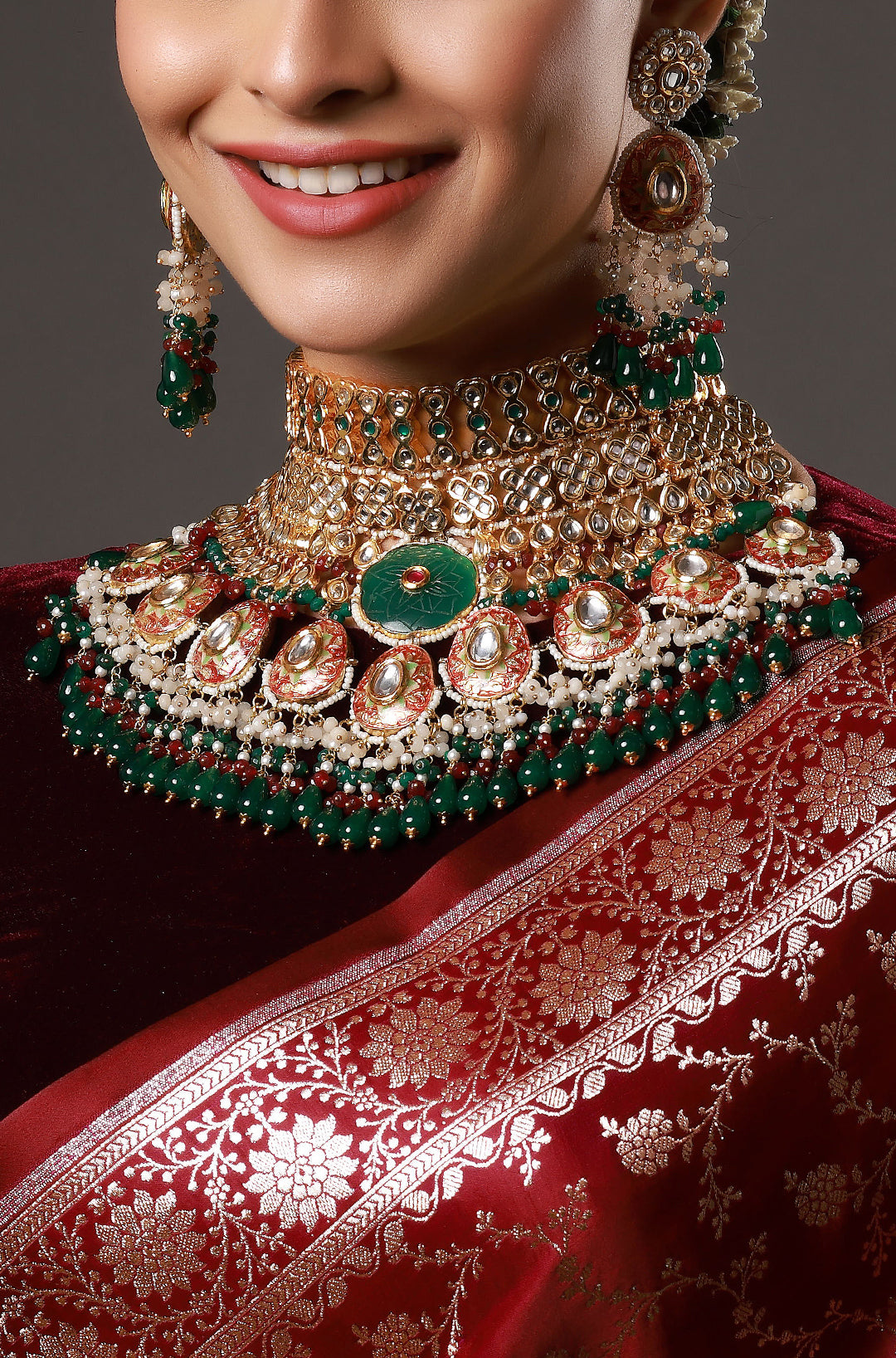 Regal Grandeur Kundan Meenakari Full Neck Heavy Necklace