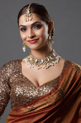 Kundan Polki Pearl Beads Necklace With Maang Tika