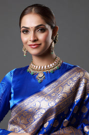 Pink & Blue Gold-Plated Kundan-studded & Beaded Choker Necklace
