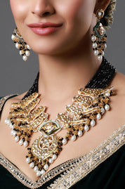 Gold Plated Kundan Polki Beads Bridal Choker Necklace & Jhumka