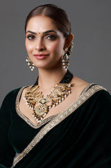 Gold Plated Kundan Polki Beads Bridal Choker Necklace & Jhumka
