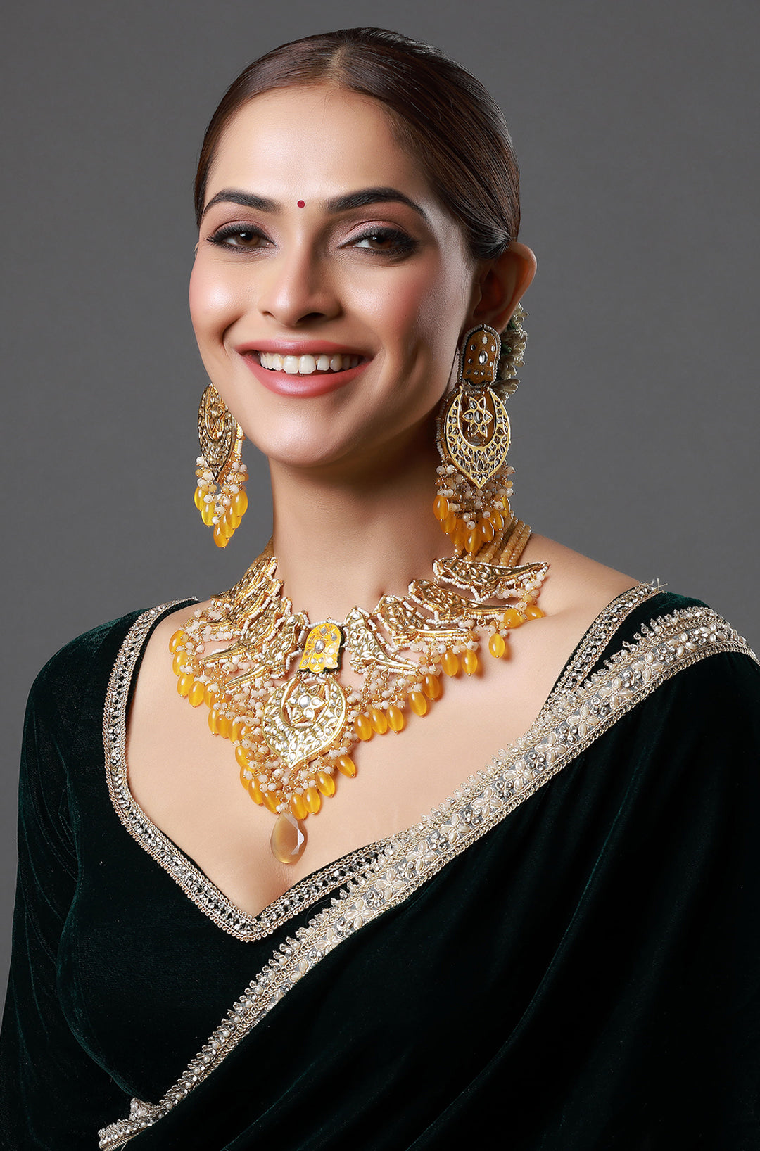 Gold Plated Kundan Polki Beads Bridal Necklace