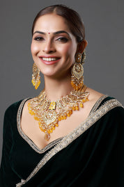 Gold Plated Kundan Polki Beads Bridal Necklace
