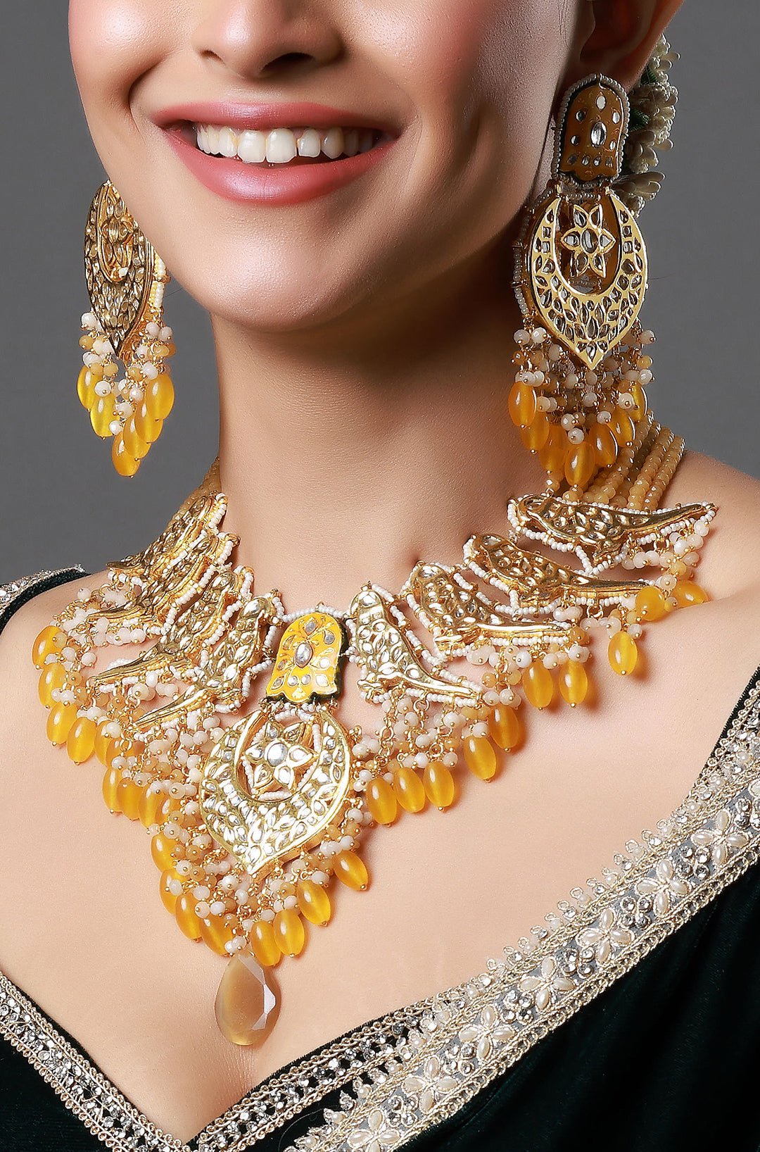 Gold Plated Kundan Polki Beads Bridal Necklace