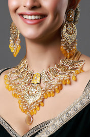 Gold Plated Kundan Polki Beads Bridal Necklace