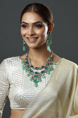 Regal Gold Finish Kundan Polki & Green Beaded Necklace