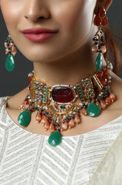 Imperial Garnet & Emerald Choker Necklace