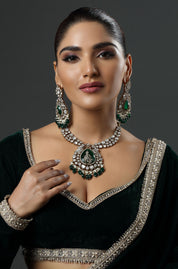 Green Moissanite Meenakari Necklace