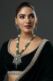 Emerald Moissanite Kundan Heritage Necklace Set