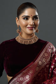 Gold Polish & Beaded Goddess Lakshmi Beautiful Temple Choker Necklace