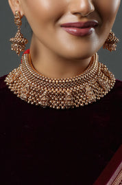 Gold Polish & Beaded Goddess Lakshmi Beautiful Temple Choker Necklace