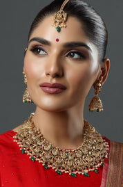 Gold Finish Necklace Set With Lakshmi Motifs