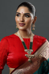 Green Meenakari Multistrand Crystals Beaded Long Necklace